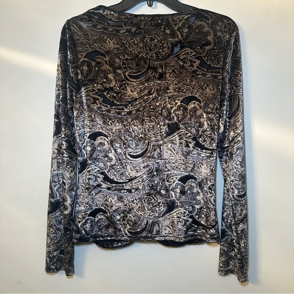 Context Black Gray Paisley Dark Romantic Velvet Burnout Whimsigoth Blouse Size M - Picture 8 of 16